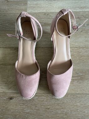 a new day Blush Pink Suede Ankle-Strap Espadrille Wedges Sz 9